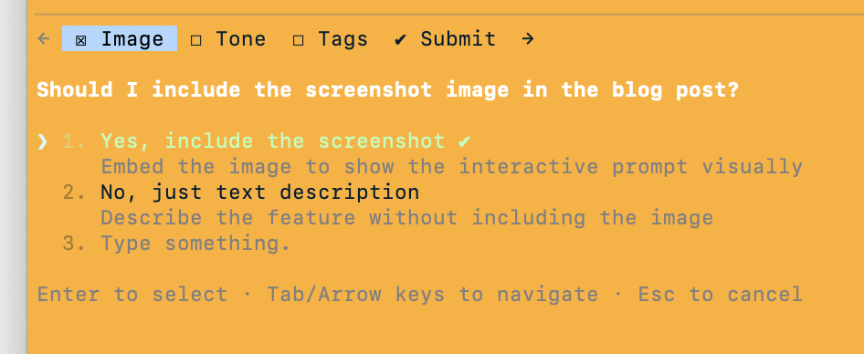 Claude Code asking whether to include the screenshot in the blog post